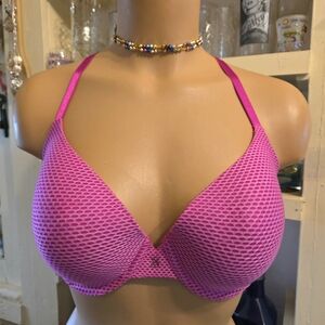Victoria's Secret Bra 34-DD Uplift Semi Demi Hot Pink Lined UW Convertible EUC